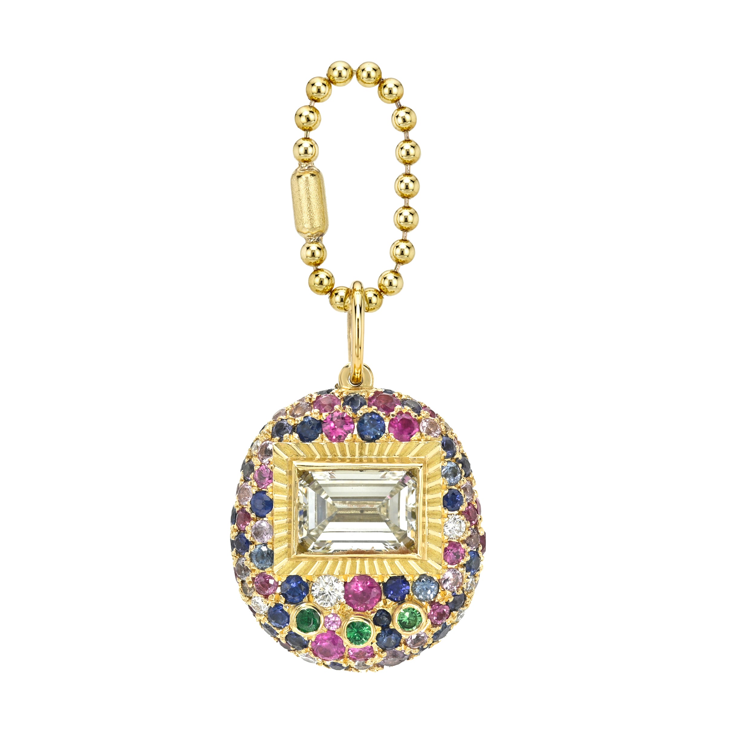 Original Pavé Mama Gemagotchi- Diamond screen, tsavorite buttons, mixed sapphire pavé