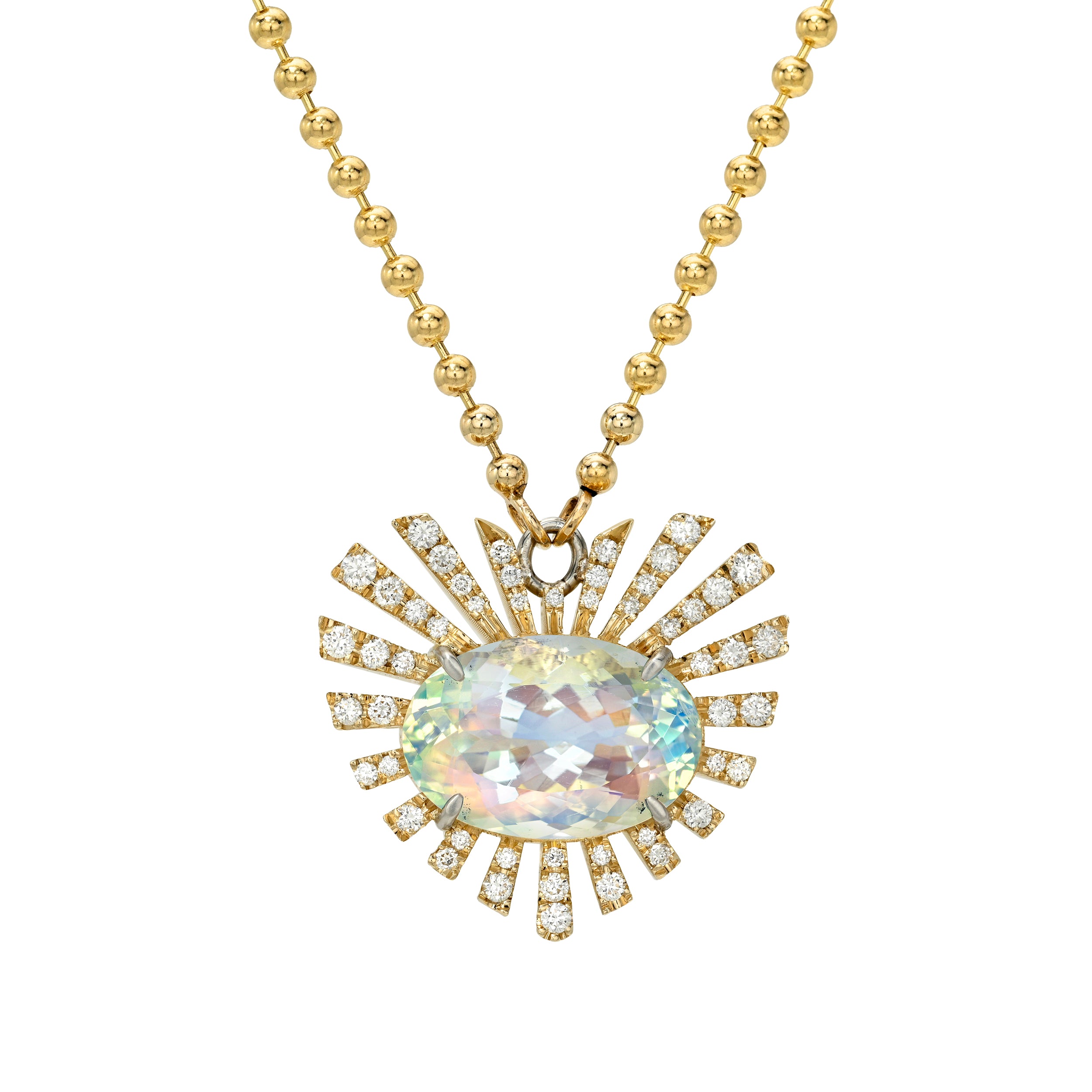 Pave Divine LoveLight with Rainbow Moonstone Necklace