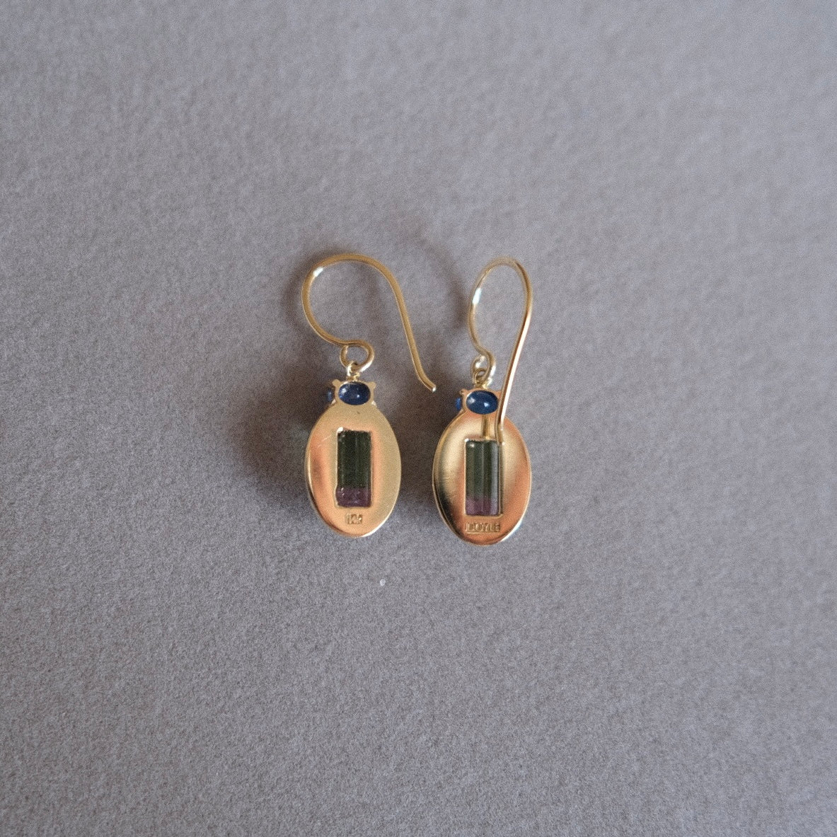 Joylight Earrings with Watermelon Tourmaline and Blue Sapphire