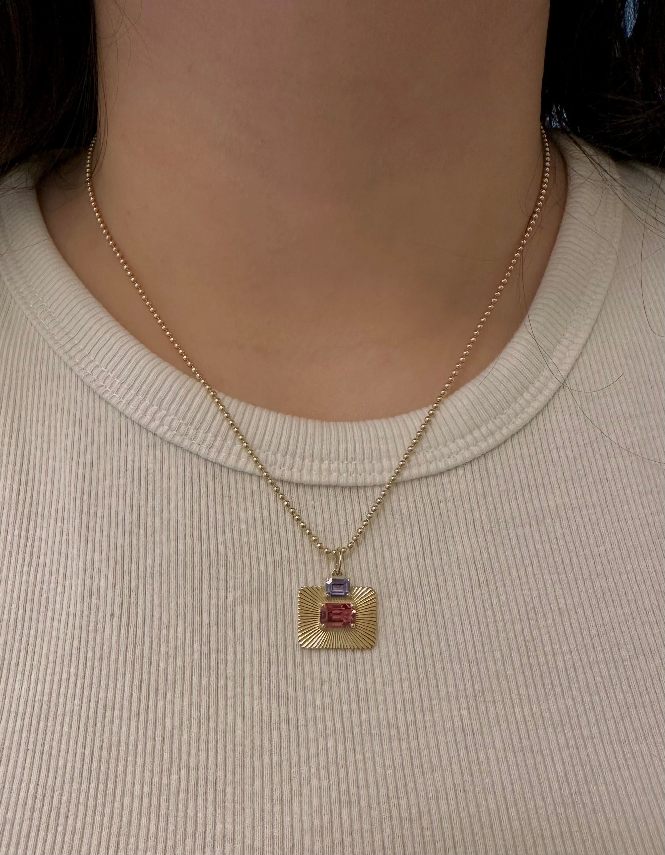 SereneLight Charm with Pink Tourmaline and Purple Sapphire