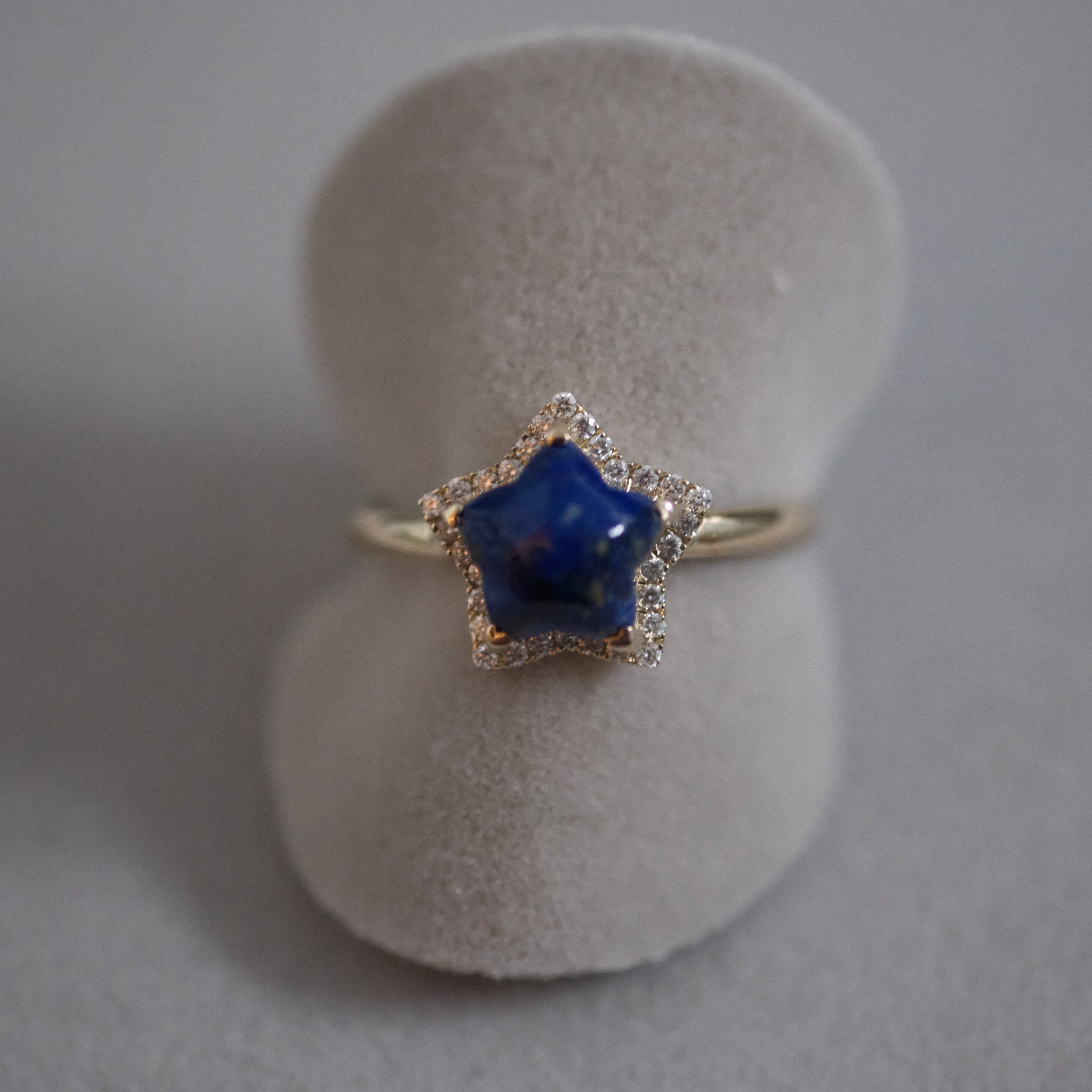 R1. Lapis Star with pave Diamond halo ring
