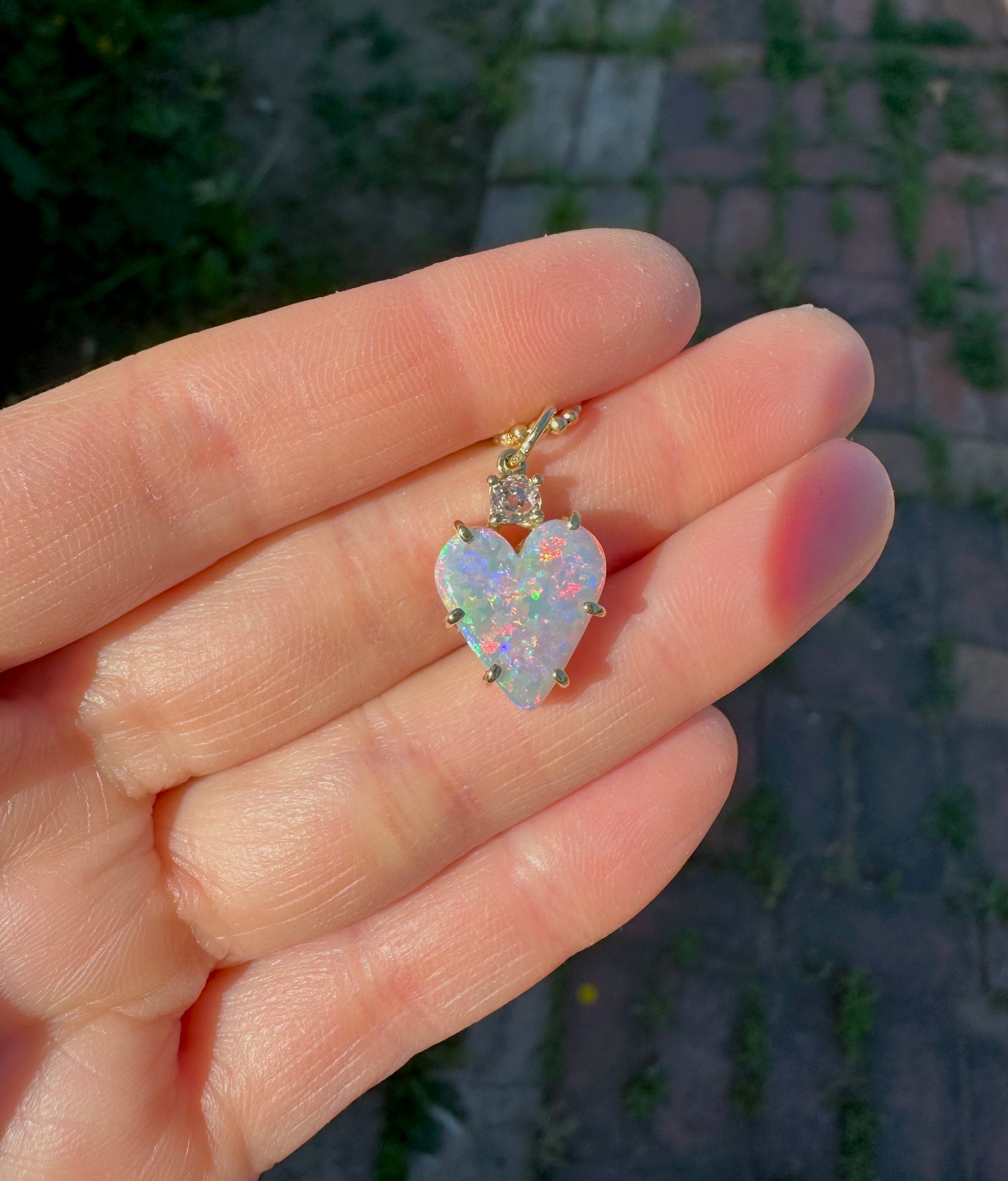 Heart Cut Opal with Mine Cut Diamond Charm