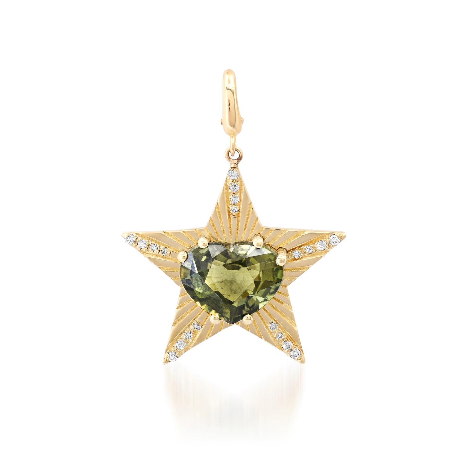 Pave Diamond Stralight with Green Tourmaline Heart Charm - Grande