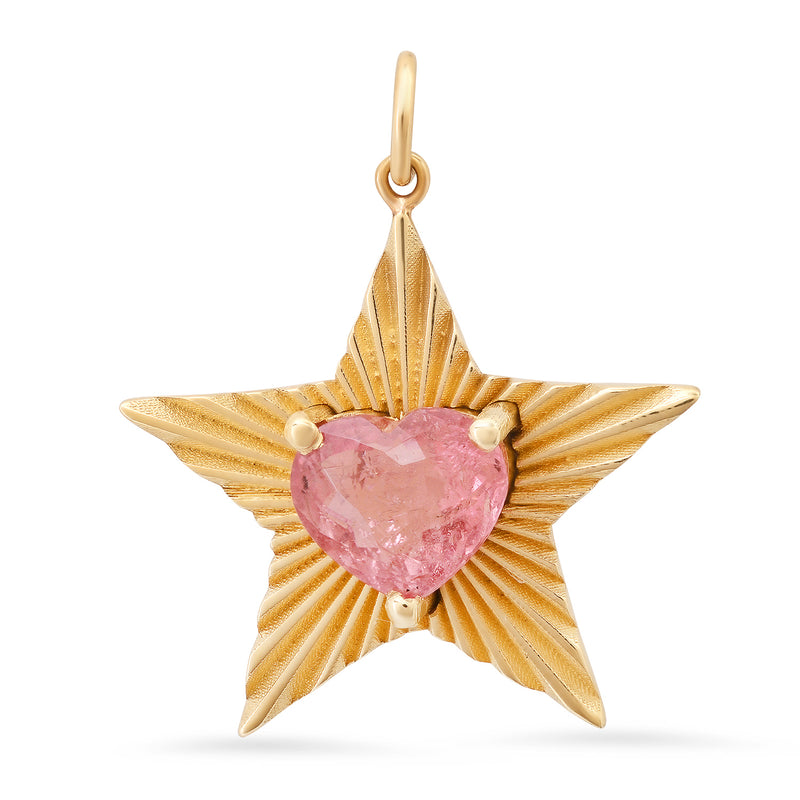 Pink Tourmaline Heart Star Light Charm - Medium