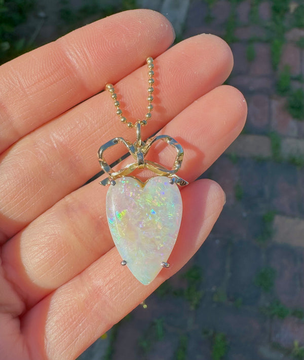 Heart cut Opal with Bow Charm