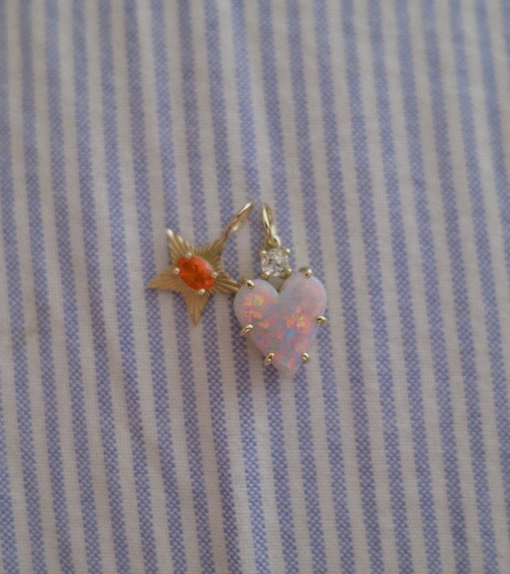 Heart Cut Opal with Mine Cut Diamond Charm