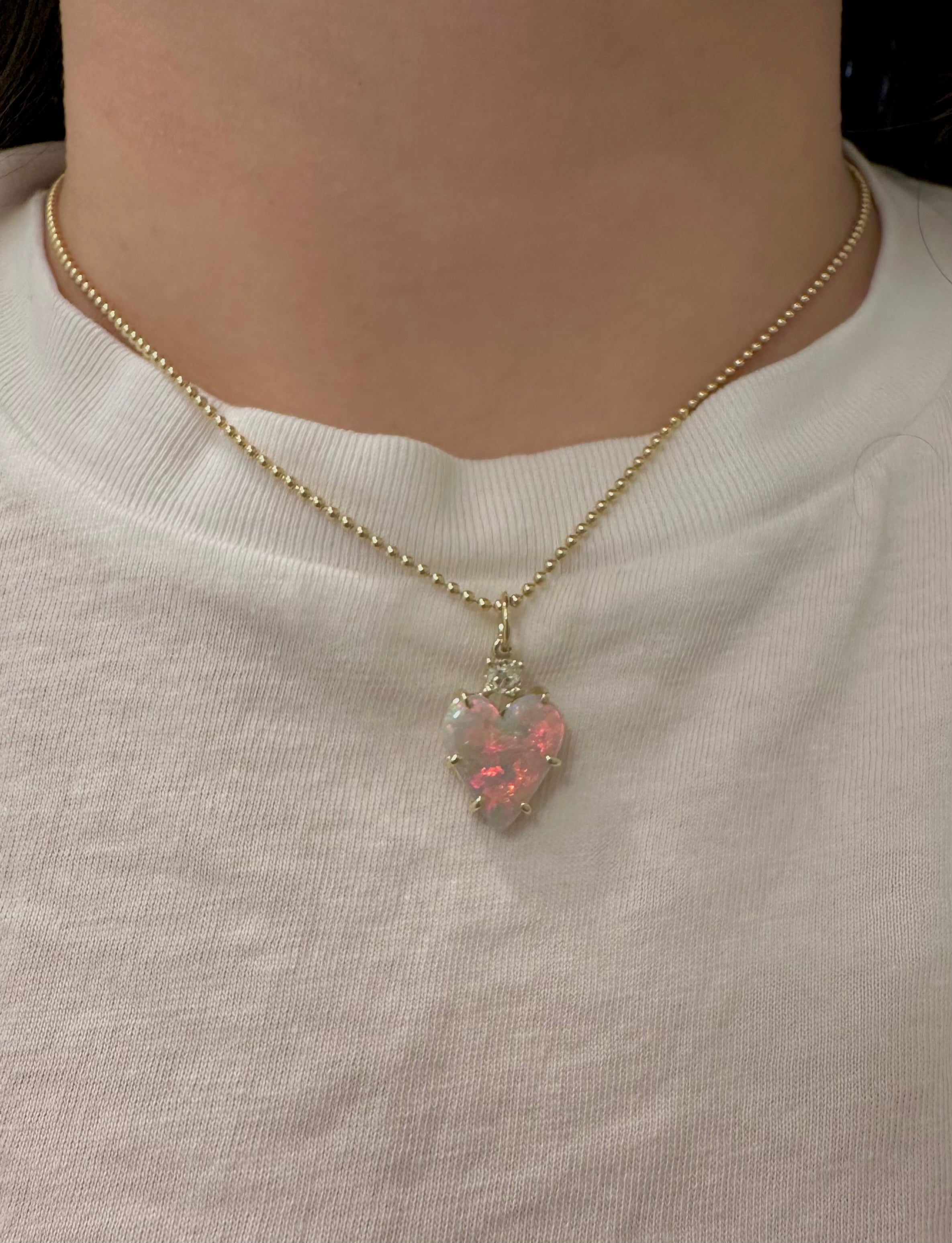 Heart Cut Opal with Mine Cut Diamond Charm