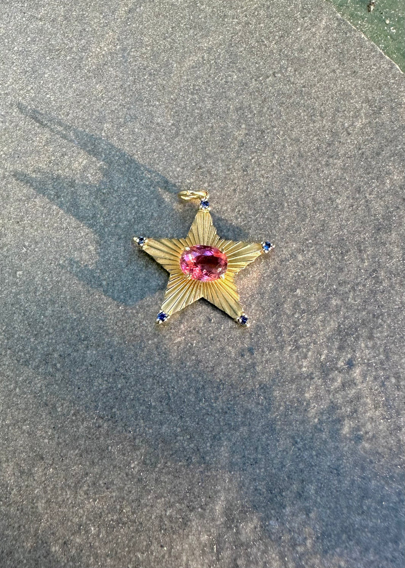 5 Stone Star Light Charm with Pink Touramline and Blue Sapphire