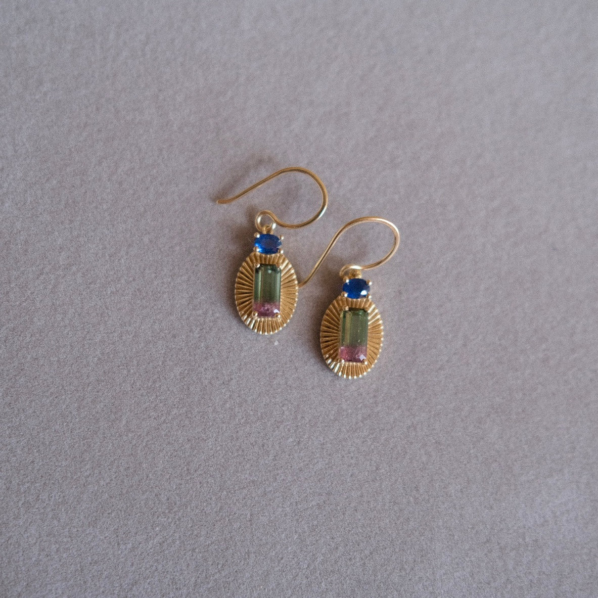 Joylight Earrings with Watermelon Tourmaline and Blue Sapphire