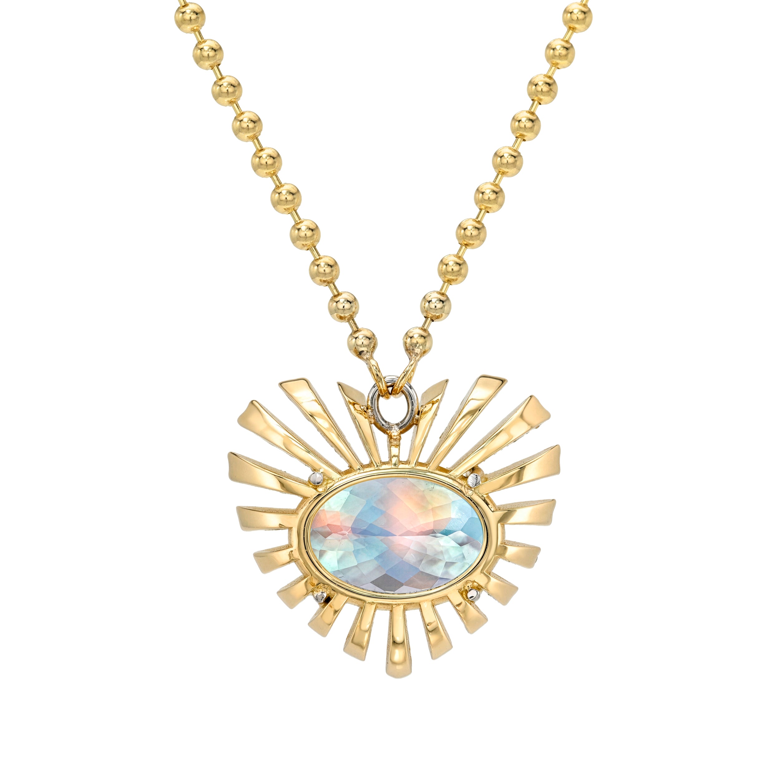 Pave Divine LoveLight with Rainbow Moonstone Necklace