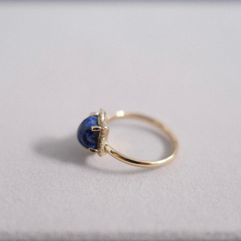 R1. Lapis Star with pave Diamond halo ring