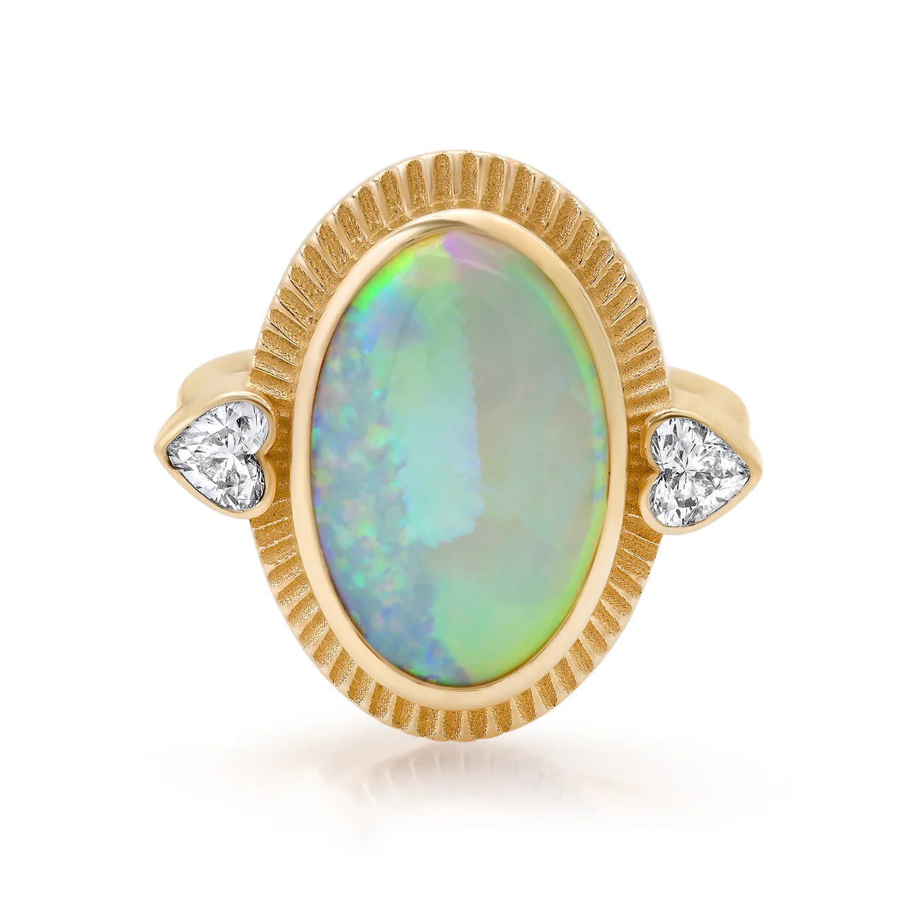 Australian Opal Icon Ring with heart shaped diamonds accents