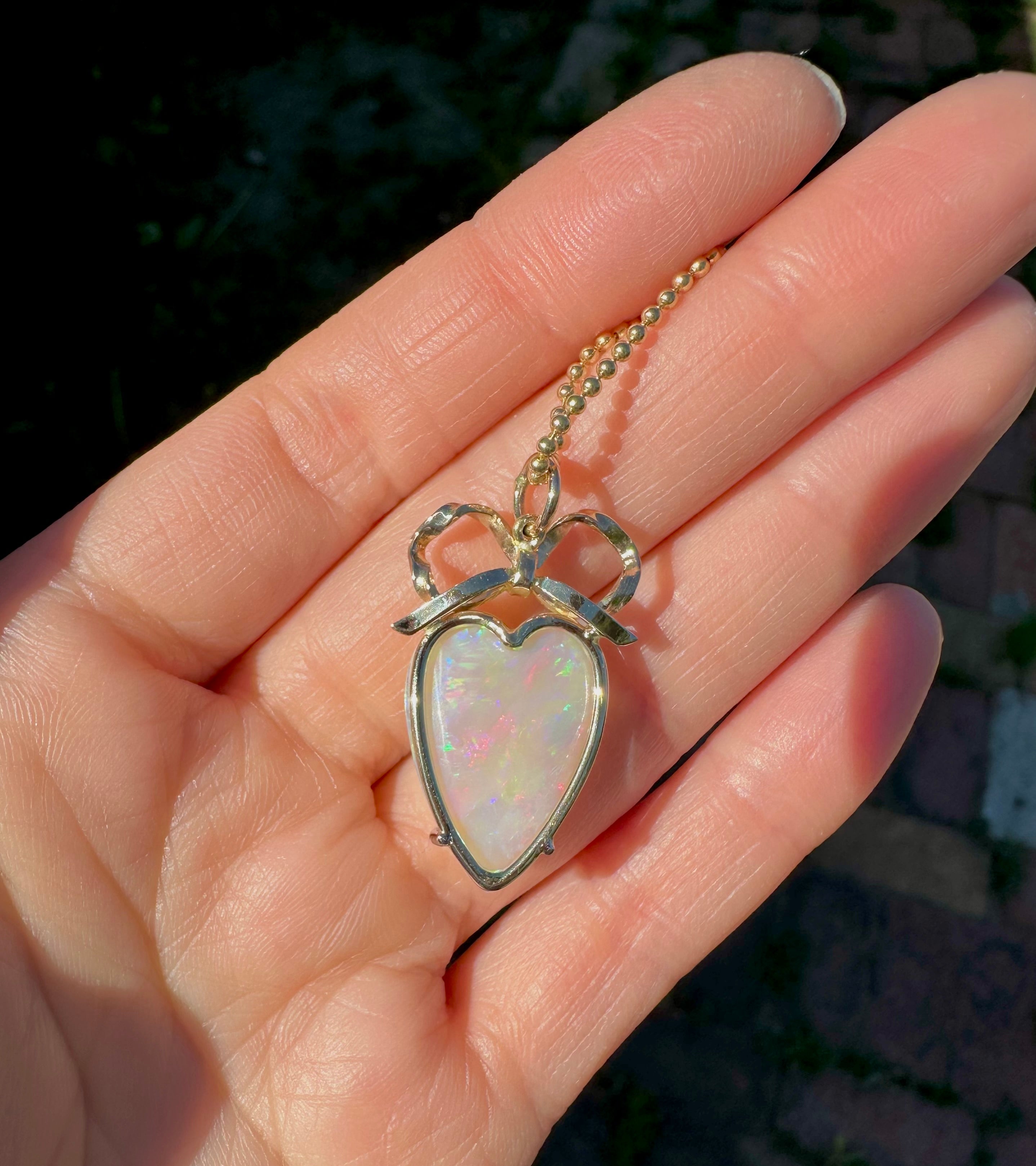 Heart cut Opal with Bow Charm