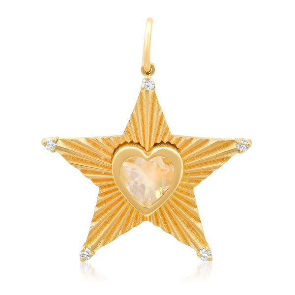 Five Diamond Star Light Charm with Heart Shaped Moonstone - Medium