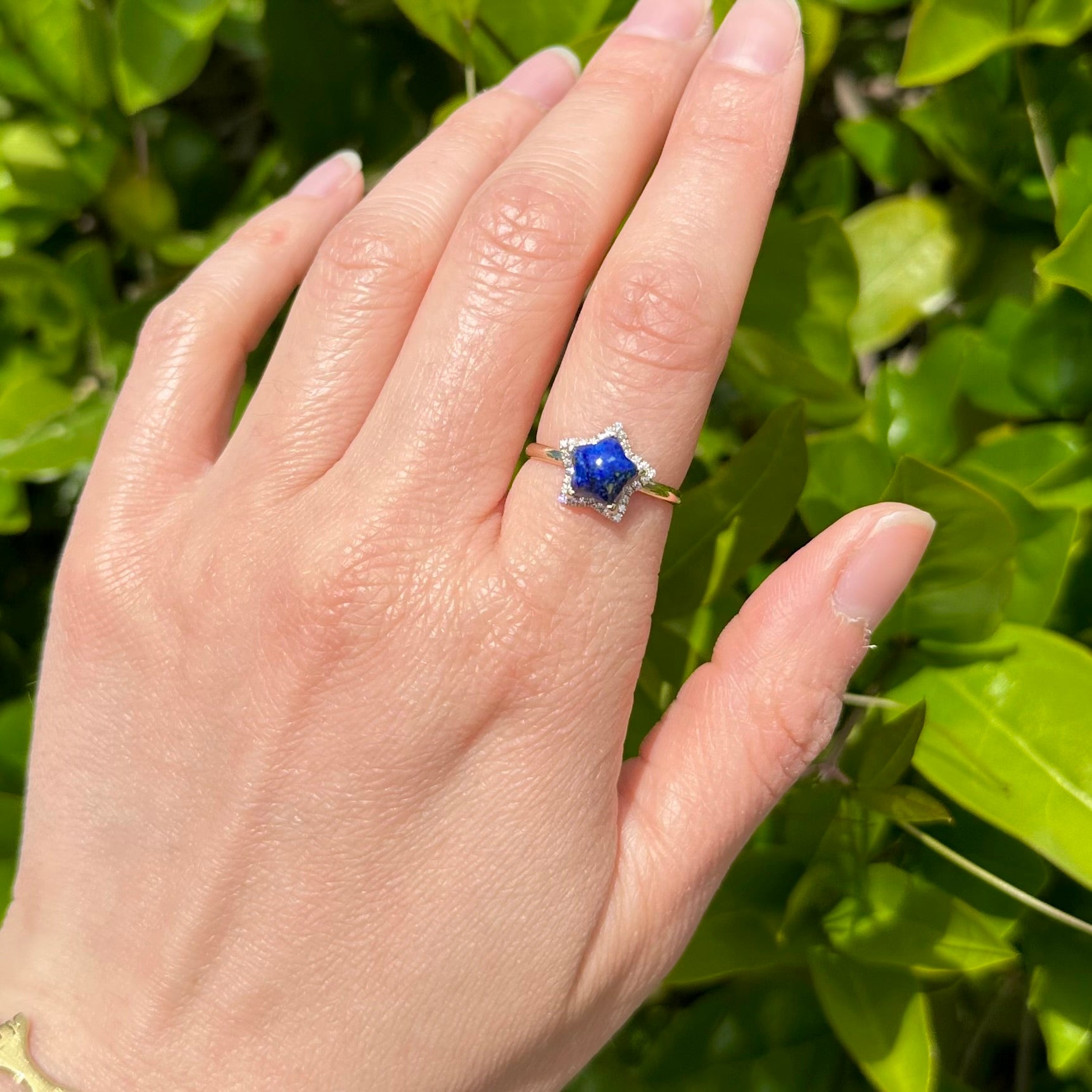 R1. Lapis Star with pave Diamond halo ring