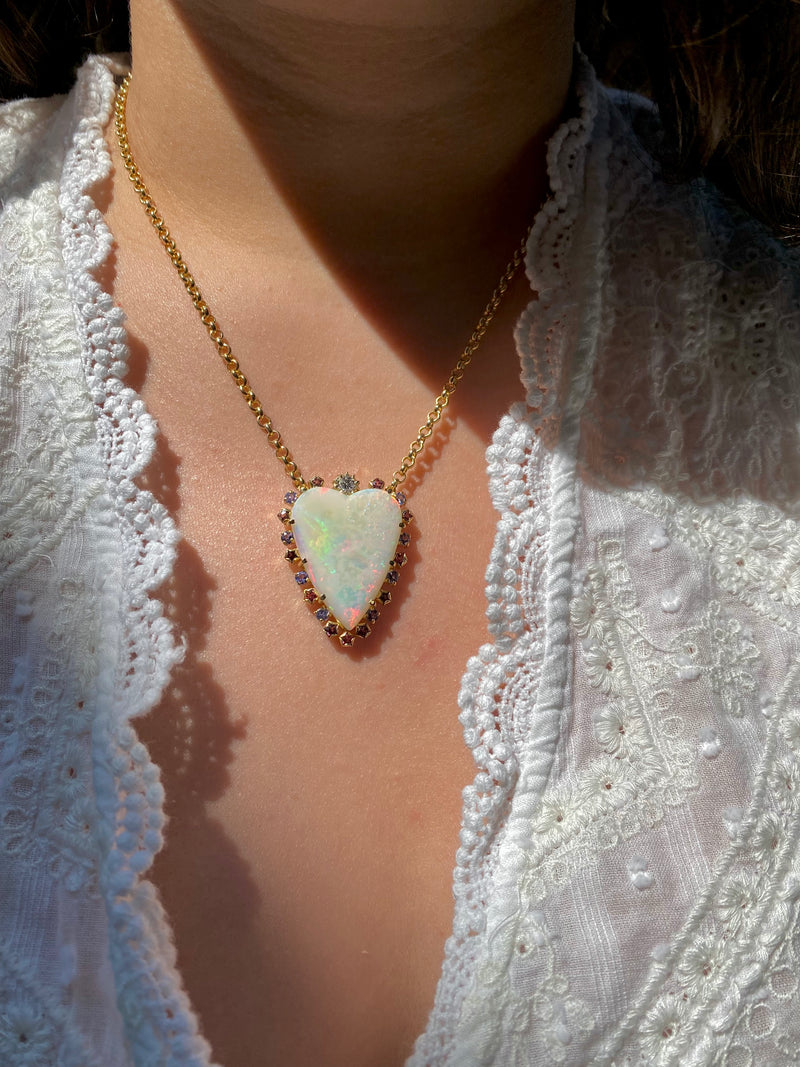 Australian Opal, Diamond, Tanzanite, and Spinel Supernova Necklace