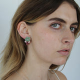 Uncanny Bloom Earrings - Aventurine, Hot Pink Tourmaline, Conch Shell - OAK