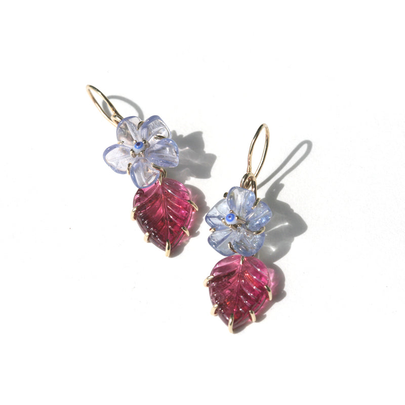 Uncanny Vine Bloom Earrings - Tanzanite & Hot Pink tourmaline - OAK