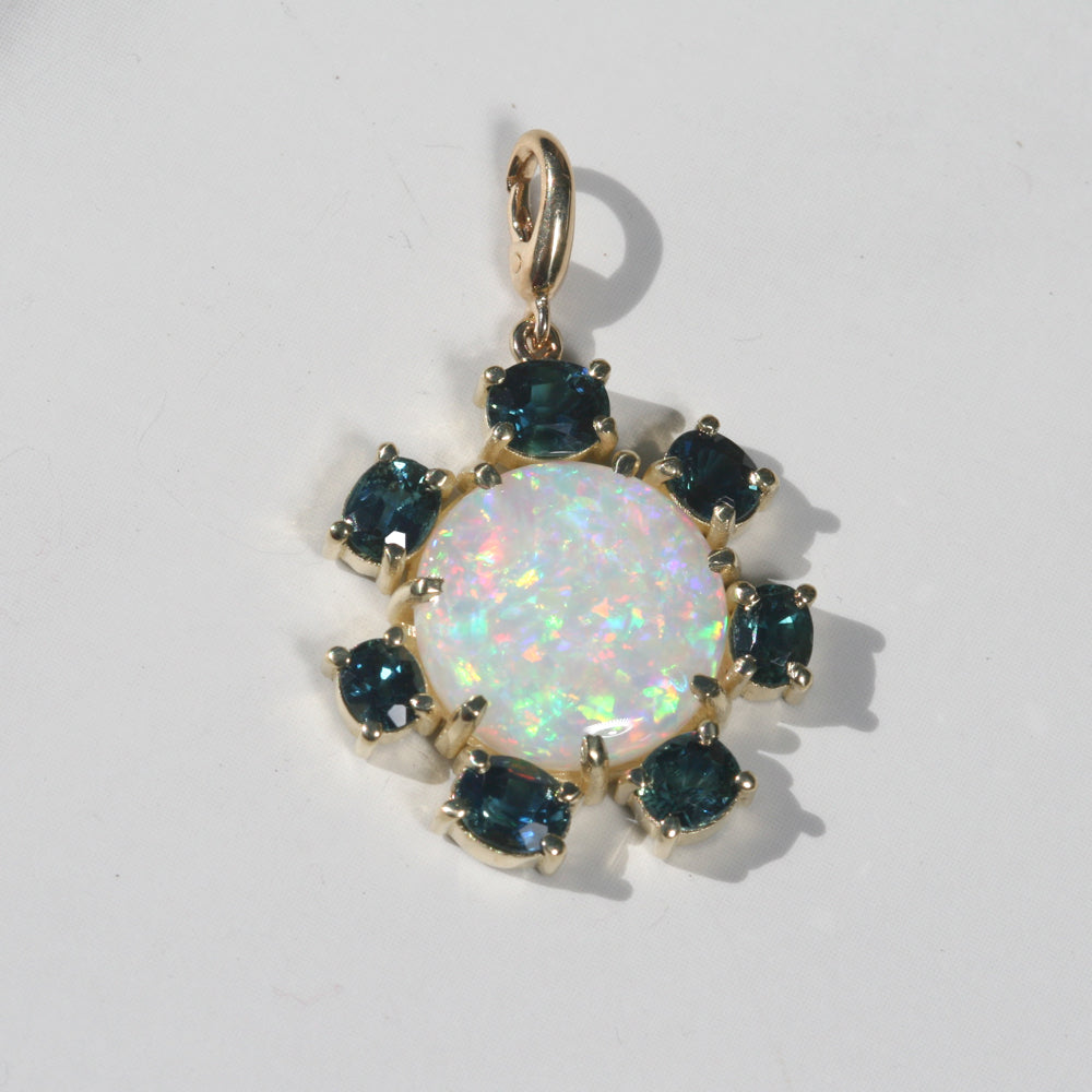 Opal and Teal Sapphire Pendant