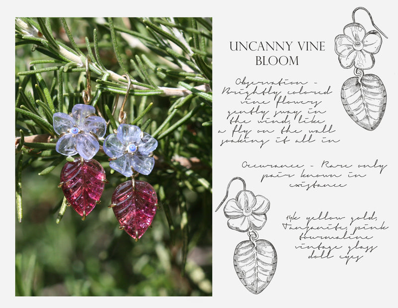 Uncanny Vine Bloom Earrings - Tanzanite & Hot Pink tourmaline - OAK